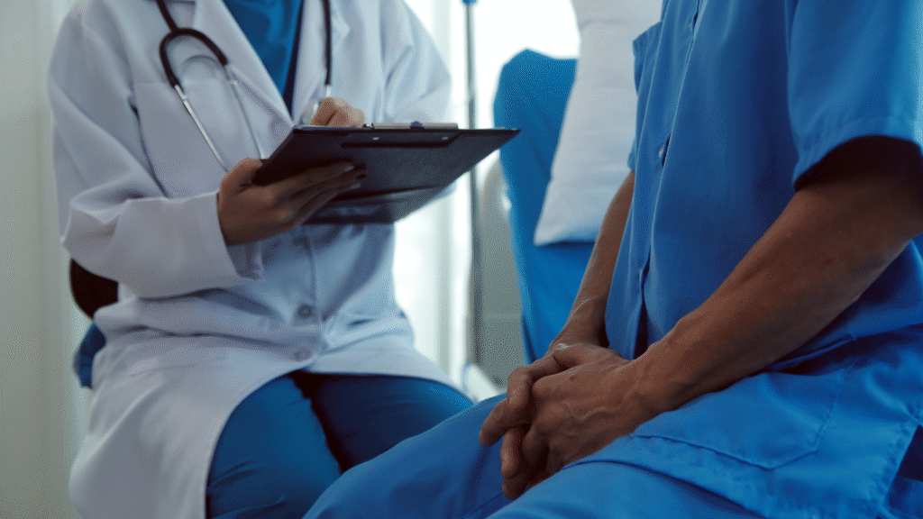 Médico explicando ao paciente sobre a HoLEP, abordagem moderna para tratar a próstata