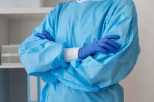 Médico com traje cirúrgico, para falar sobre os benefícios da cirurgia holep