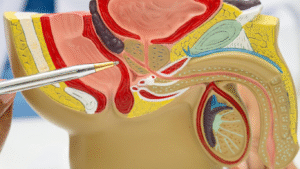 Peça anatômica para explicar sobre HoLEP vs laser verde.
